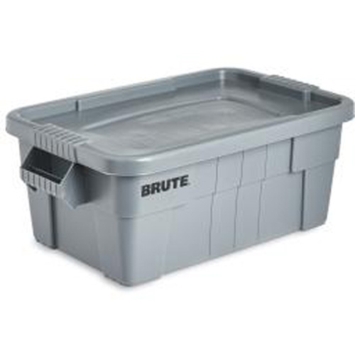 Brute Storage Tote with Lid, 27.88” D x 16.5” W x 10.7" H, 112 llbs. Capacity, Grey Duraquip Inc