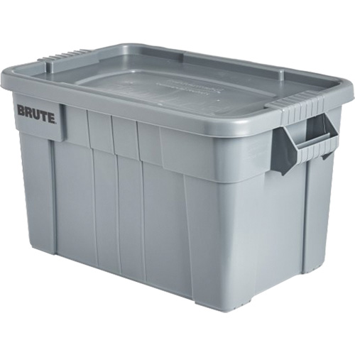 Brute Storage Tote with Lid, 27.88” D x 17.38” W x 15.13” H, 160 lbs. Capacity, Grey Duraquip Inc