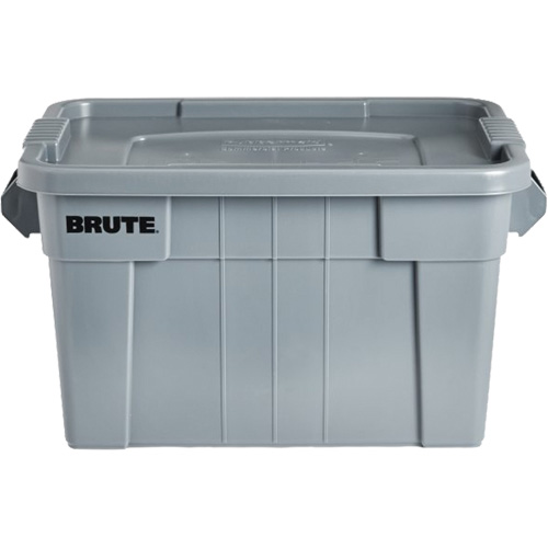 Brute Storage Tote with Lid, 27.88” D x 17.38” W x 15.13” H, 160 lbs. Capacity, Grey Duraquip Inc