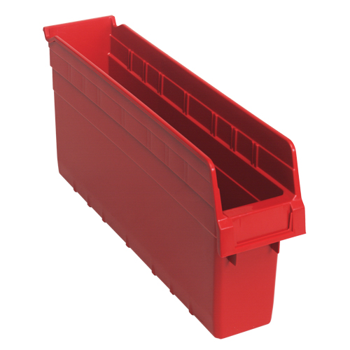 Store-Max Shelf Bins, 4-3/8" W x 8" H x 17-7/8" D, Red, 56 lbs. Capacity Duraquip Inc