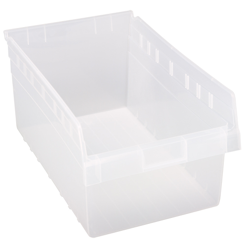 Store-Max Shelf Bins, 11-1/8" W x 8" H x 17-7/8" D, Clear, 56 lbs. Capacity Duraquip Inc