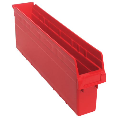 Store-Max Shelf Bins, 4-3/8" W x 8" H x 23-5/8" D, Red, 68 lbs. Capacity Duraquip Inc