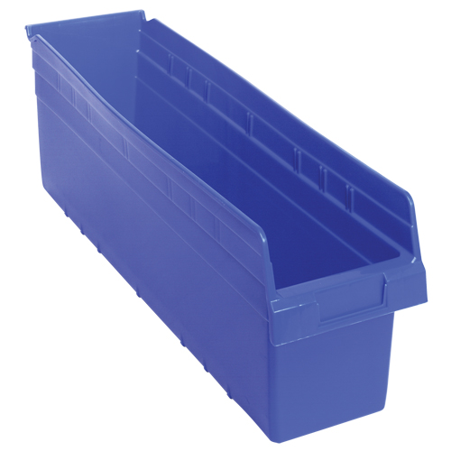 Store-Max Shelf Bins, 6-5/8" W x 8" H x 23-5/8" D, Blue, 68 lbs. Capacity Duraquip Inc