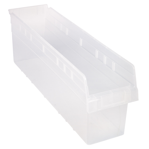 Store-Max Shelf Bins, 6-5/8" W x 8" H x 23-5/8" D, Clear, 68 lbs. Capacity Duraquip Inc