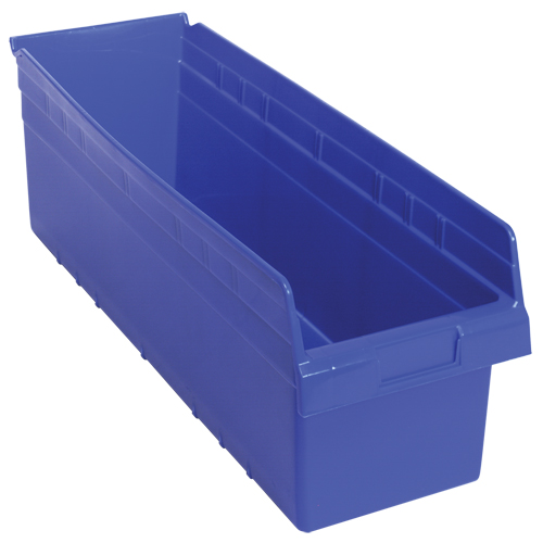 Store-Max Shelf Bins, 8-3/8" W x 8" H x 23-5/8" D, Blue, 68 lbs. Capacity Duraquip Inc