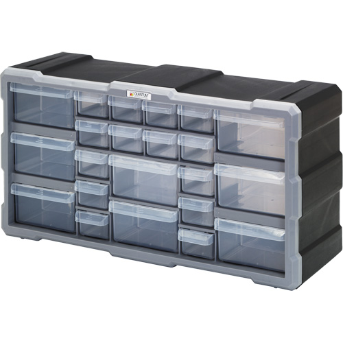 Drawer Cabinet, Plastic, 22 Drawers, 19-1/2" x 6-1/4" x 10", Black Duraquip Inc