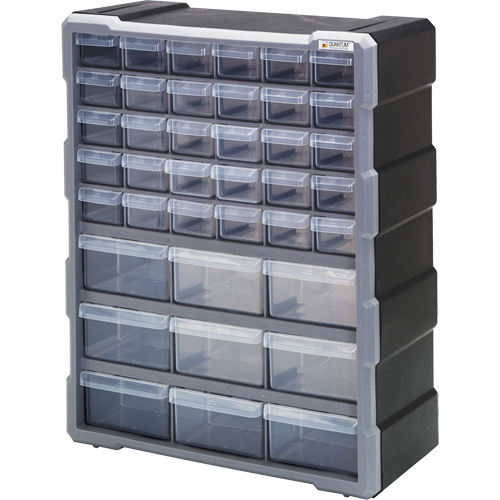 Drawer Cabinet, Plastic, 39 Drawers, 15" x 6-1/4" x 18-3/4", Black Duraquip Inc