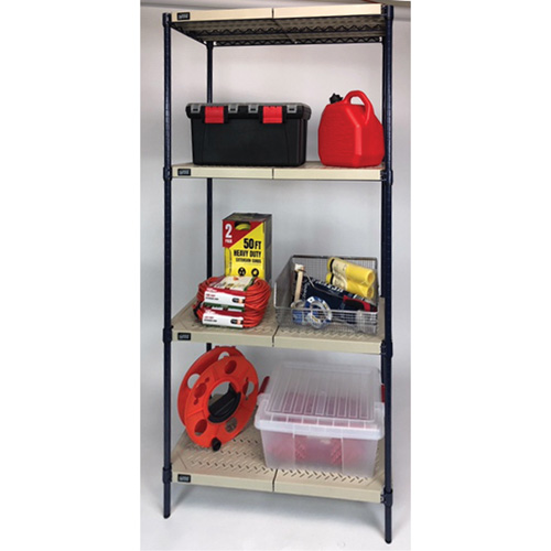 Wire Shelving Unit with Plastic Shelves, Wire Frame with Plastic Shelves, Boltless, 600 lbs. Capacity, 30" W x 72" H x 18" D Duraquip Inc