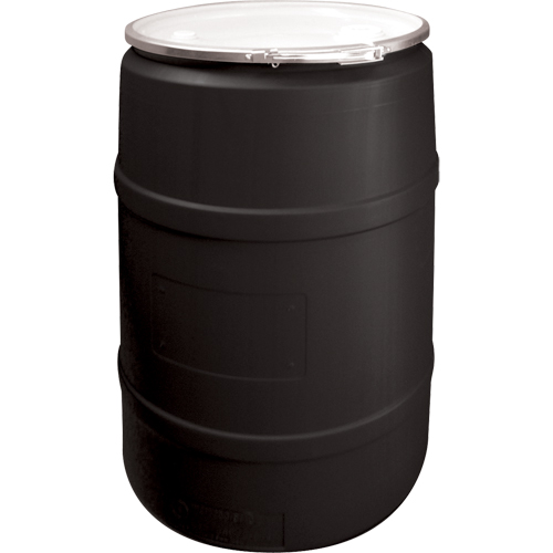 Barils en poly&eacute;thyl&egrave;ne, 55 gal. US (45 gal. imp.), Dessus ouvert, Noir Duraquip Inc