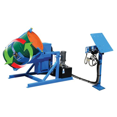 Drum Tumbler Tilt to Load, 55 US gal. (45 Imperial Gal.) Capacity, Variable Speed, 2 HP Duraquip Inc