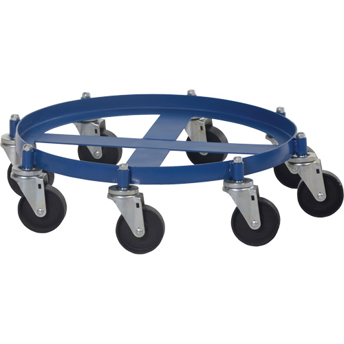 Octagon Drum Dolly, Steel, 2000 lbs. Capacity, 27-1/16" Diameter, Cast Iron Casters Duraquip Inc