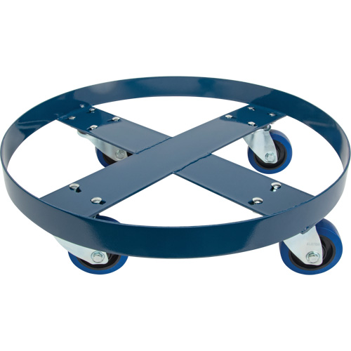 Drum Dolly, Steel, 1400 lbs. Capacity, 24" Diameter, Blue Elastic Casters Duraquip Inc