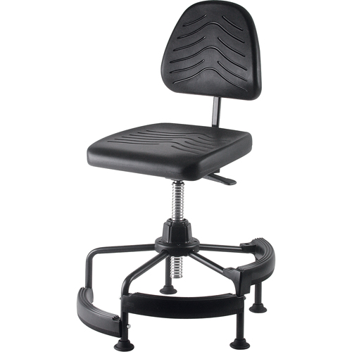 Industrial Stool, Stationary, Adjustable, 38" - 45", Polyurethane Seat, Black Duraquip Inc