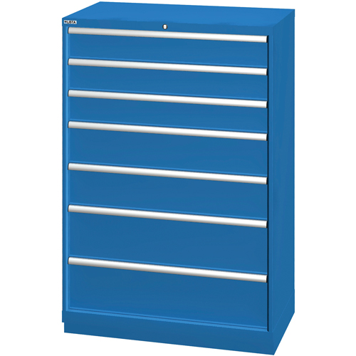 Drawer Cabinets, 7 Drawers, 40-1/4" W x 22-1/2" D x 59-1/2" H, Bright blue Duraquip Inc