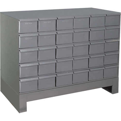 Industrial Drawer Cabinets With Base, 30 Drawers, 34-1/8" W x 12-1/4" D x 26-7/8" H, Grey Duraquip Inc