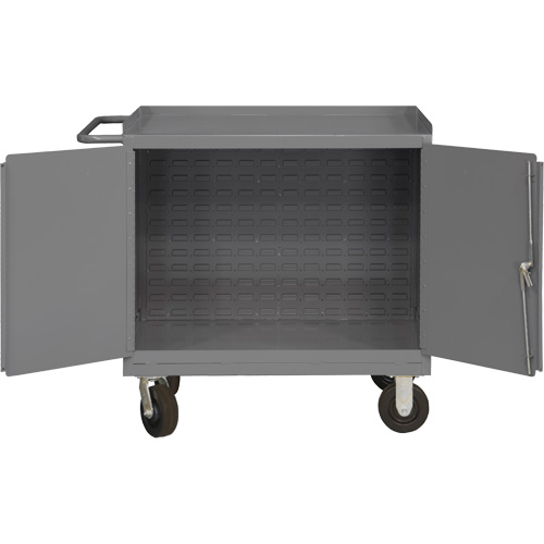 Mobile Workbench Cabinet with Louvered Panel Back, Steel Surface Duraquip Inc