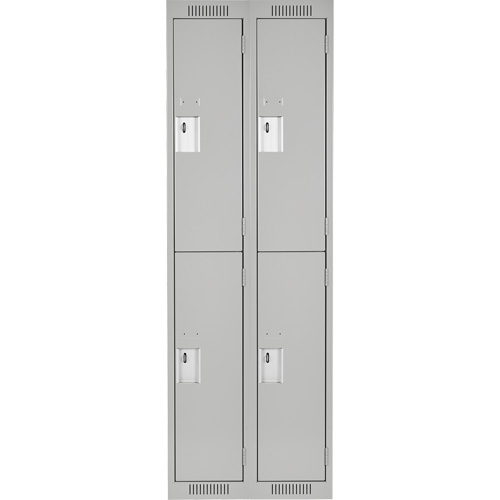 Clean Line Lockers, 2 -tier, Bank of 2, 24" x 18" x 72", Steel, Grey, Rivet (Assembled) Duraquip Inc