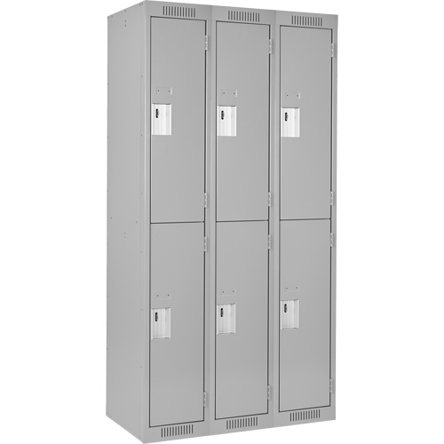 Clean Line Lockers, 2 -tier, Bank of 3, 36" x 18" x 72", Steel, Grey, Rivet (Assembled) Duraquip Inc
