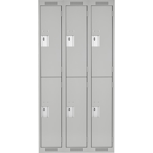 Clean Line Lockers, 2 -tier, Bank of 3, 36" x 18" x 72", Steel, Grey, Rivet (Assembled) Duraquip Inc