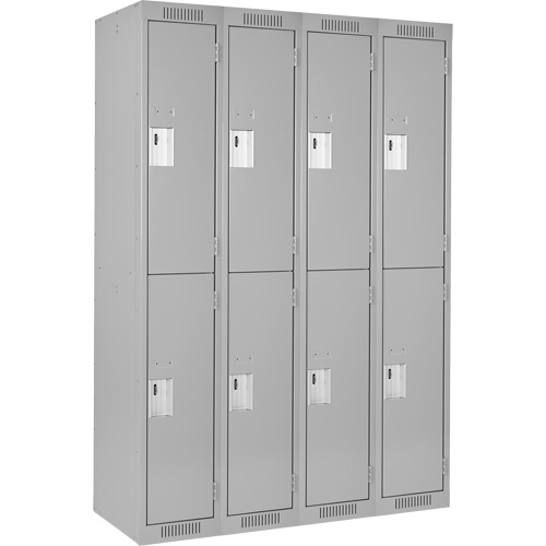 Clean Line Lockers, 2 -tier, Bank of 4, 48" x 18" x 72", Steel, Grey, Rivet (Assembled) Duraquip Inc
