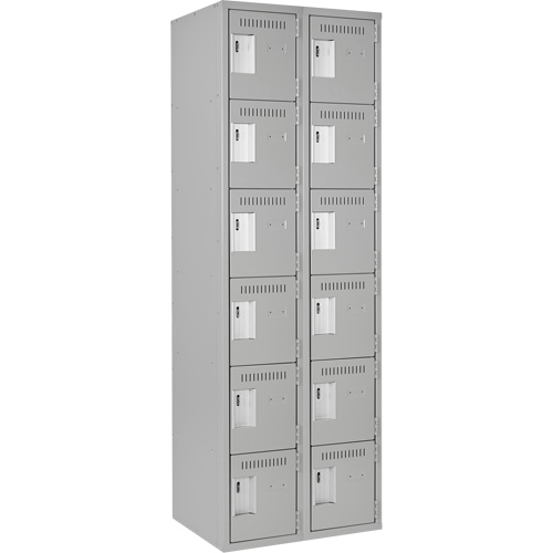 Clean Line Lockerettes, 6 -tier, Bank of 2, 24" x 18" x 72", Steel, Grey, Rivet (Assembled) Duraquip Inc
