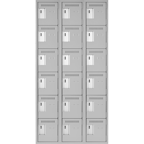 Clean Line Lockerettes, 6 -tier, Bank of 3, 36" x 18" x 72", Steel, Grey, Rivet (Assembled) Duraquip Inc