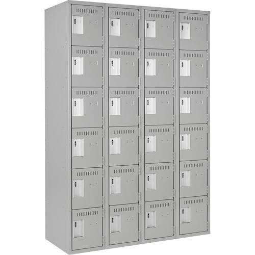 Clean Line Lockerettes, 6 -tier, Bank of 4, 48" x 18" x 72", Steel, Grey, Rivet (Assembled) Duraquip Inc
