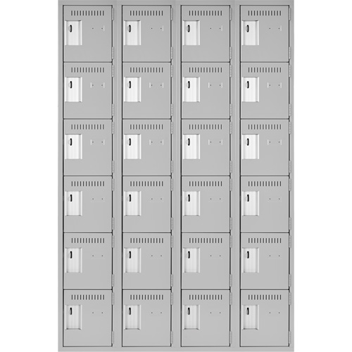 Clean Line Lockerettes, 6 -tier, Bank of 4, 48" x 18" x 72", Steel, Grey, Rivet (Assembled) Duraquip Inc