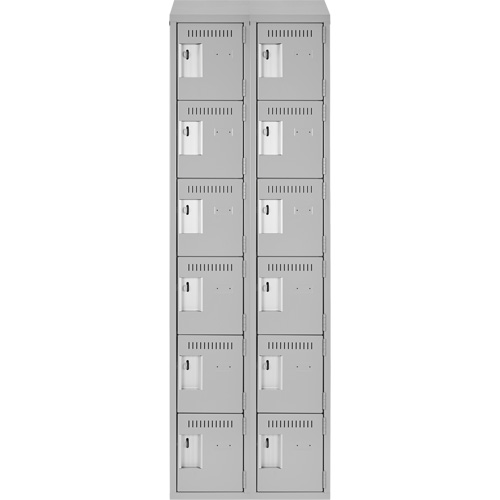 Clean Line Lockerette , 6 -tier, Bank of 2, 24" x 18" x 78", Steel, Grey, Rivet (Assembled) Duraquip Inc