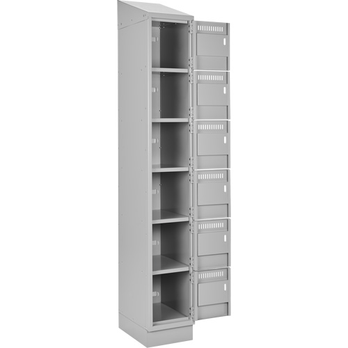 Clean Line Lockerette, 6 -tier, Bank of 4, 48" x 18" x 82", Steel, Grey, Rivet (Assembled) Duraquip Inc