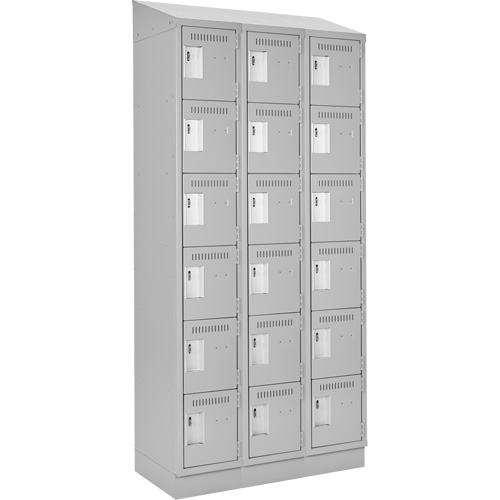 Clean Line Lockerette, 6 -tier, Bank of 3, 36" x 18" x 82", Steel, Grey, Rivet (Assembled) Duraquip Inc