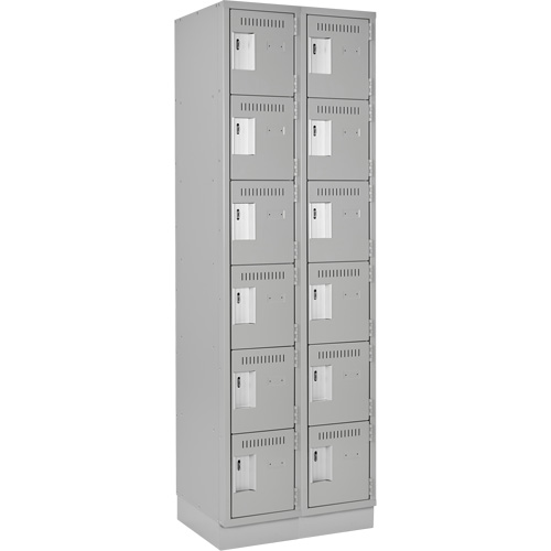 Clean Line Lockerette, 6 -tier, Bank of 2, 24" x 18" x 76", Steel, Grey, Rivet (Assembled) Duraquip Inc