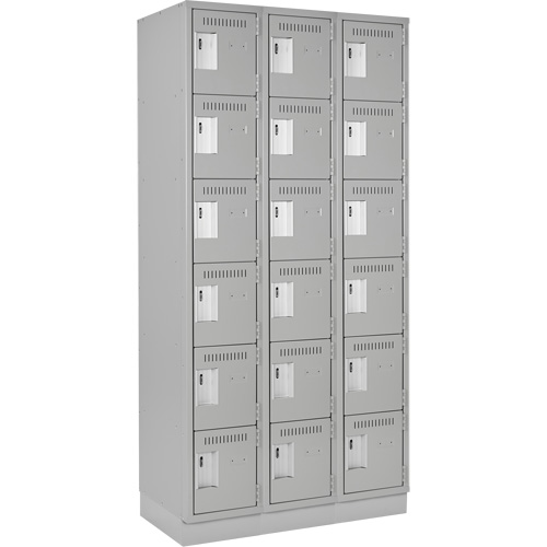 Clean Line Lockerette, 6 -tier, Bank of 3, 36" x 18" x 76", Steel, Grey, Rivet (Assembled) Duraquip Inc