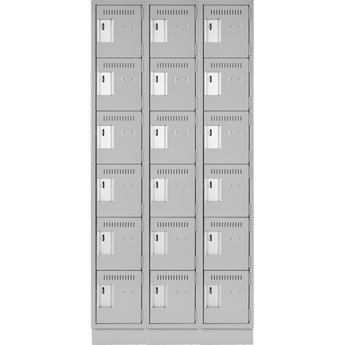 Clean Line Lockerette, 6 -tier, Bank of 3, 36" x 18" x 76", Steel, Grey, Rivet (Assembled) Duraquip Inc