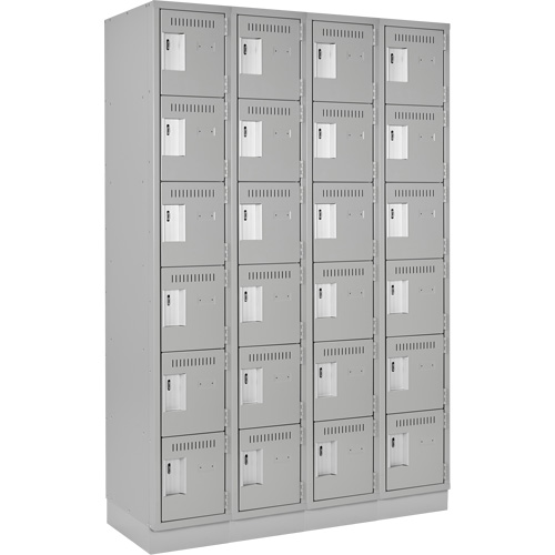 Clean Line Lockerette, 6 -tier, Bank of 4, 48" x 18" x 76", Steel, Grey, Rivet (Assembled) Duraquip Inc