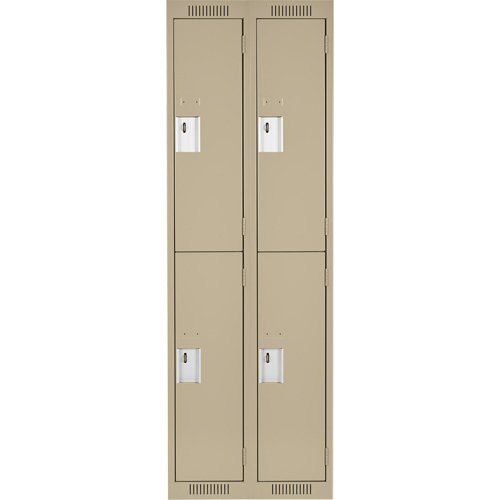 Clean Line Lockers, 2 -tier, Bank of 2, 24" x 18" x 72", Steel, Beige, Rivet (Assembled) Duraquip Inc
