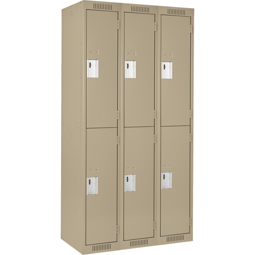 Clean Line Lockers, 2 -tier, Bank of 3, 36" x 18" x 72", Steel, Beige, Rivet (Assembled) Duraquip Inc