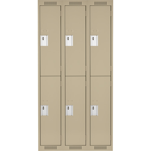 Clean Line Lockers, 2 -tier, Bank of 3, 36" x 18" x 72", Steel, Beige, Rivet (Assembled) Duraquip Inc