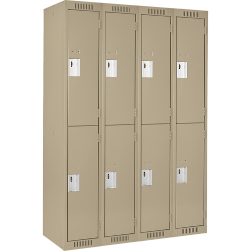 Clean Line Lockers, 2 -tier, Bank of 4, 48" x 18" x 72", Steel, Beige, Rivet (Assembled) Duraquip Inc