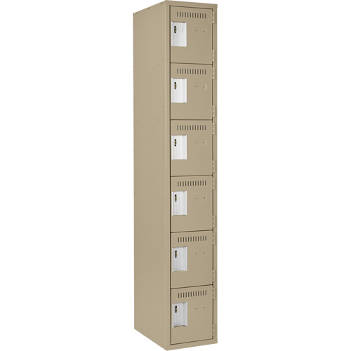 Clean Line Lockerette, 6 -tier, 12" x 18" x 72", Steel, Beige, Rivet (Assembled) Duraquip Inc