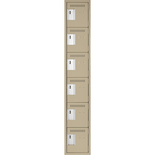 Clean Line Lockerette, 6 -tier, 12" x 18" x 72", Steel, Beige, Rivet (Assembled) Duraquip Inc