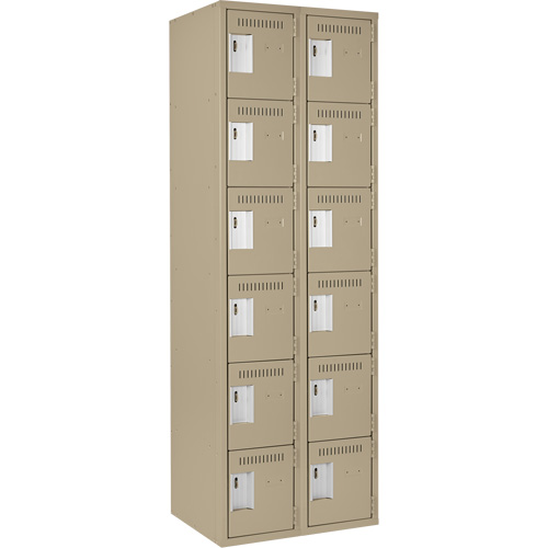 Clean Line Lockerette, 6 -tier, Bank of 2, 24" x 18" x 72", Steel, Beige, Rivet (Assembled) Duraquip Inc