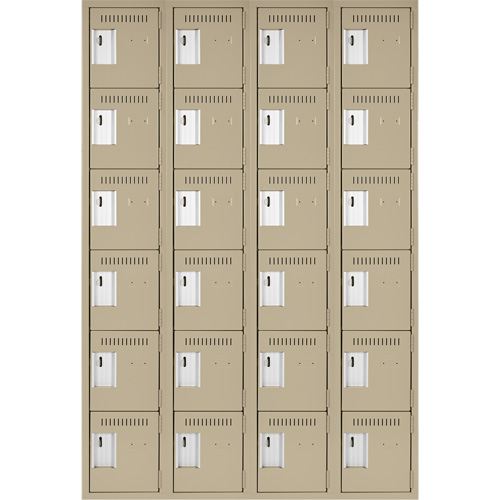 Clean Line Lockerette, 6 -tier, Bank of 4, 48" x 18" x 72", Steel, Beige, Rivet (Assembled) Duraquip Inc