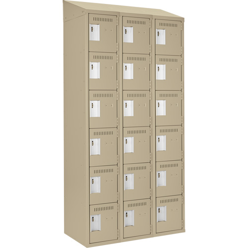 Clean Line Lockerette, 6 -tier, Bank of 3, 36" x 18" x 78", Steel, Beige, Rivet (Assembled) Duraquip Inc