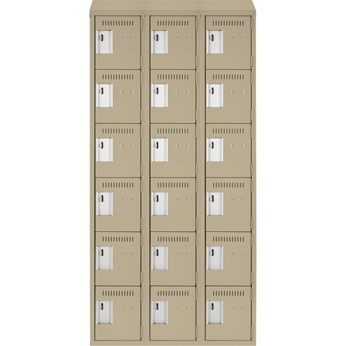 Clean Line Lockerette, 6 -tier, Bank of 3, 36" x 18" x 78", Steel, Beige, Rivet (Assembled) Duraquip Inc