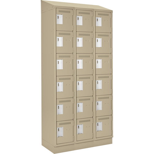 Clean Line Lockerette , 6 -tier, Bank of 3, 36" x 18" x 82", Steel, Beige, Rivet (Assembled) Duraquip Inc