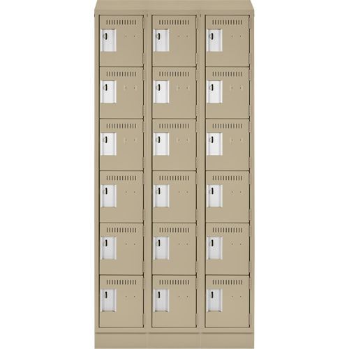 Clean Line Lockerette , 6 -tier, Bank of 3, 36" x 18" x 82", Steel, Beige, Rivet (Assembled) Duraquip Inc