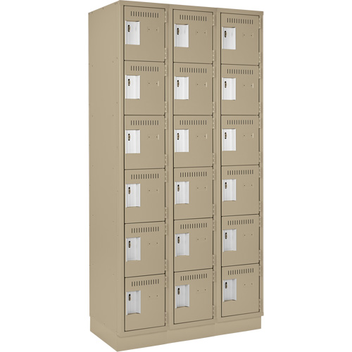 Clean Line Lockerette, 6 -tier, Bank of 3, 36" x 18" x 76", Steel, Beige, Rivet (Assembled) Duraquip Inc