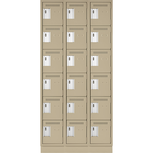 Clean Line Lockerette, 6 -tier, Bank of 3, 36" x 18" x 76", Steel, Beige, Rivet (Assembled) Duraquip Inc