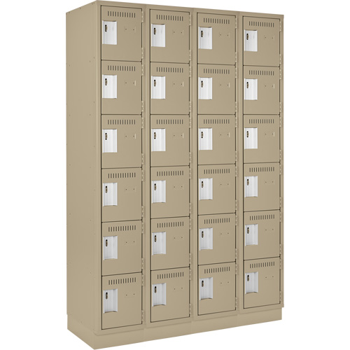 Clean Line Lockerette, 6 -tier, Bank of 4, 48" x 18" x 76", Steel, Beige, Rivet (Assembled) Duraquip Inc